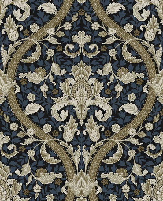 Acanthus Ogee Peel & Stick Wallpaper - Blue & Natural - NW59002