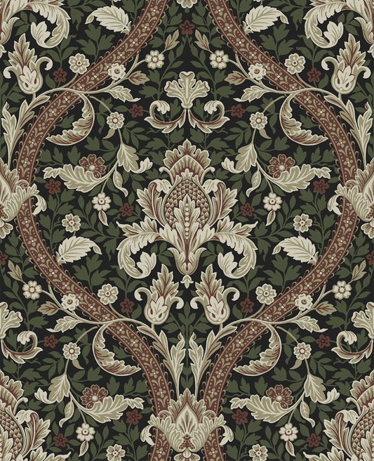 Acanthus Ogee Peel & Stick Wallpaper - Ebony & Clay - NW59001