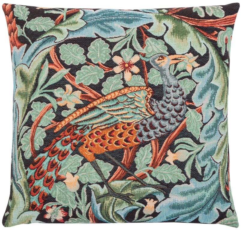 Acanthus & Peacock Tapestry Cushion with Feather Filler - Hines - 724 - Morris Wallpaper