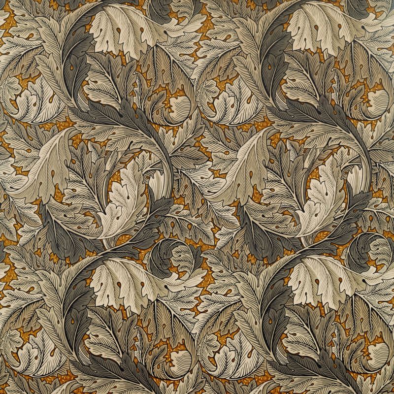 Acanthus Velvet Fabric - Mustard/Grey - Morris & Co - 226400 - Premier Wallcovering
