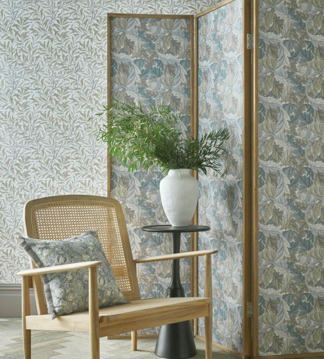 Acanthus Wallpaper - Slate/Dove - W0175/03 - Clarke & Clarke - Morris Wallpaper