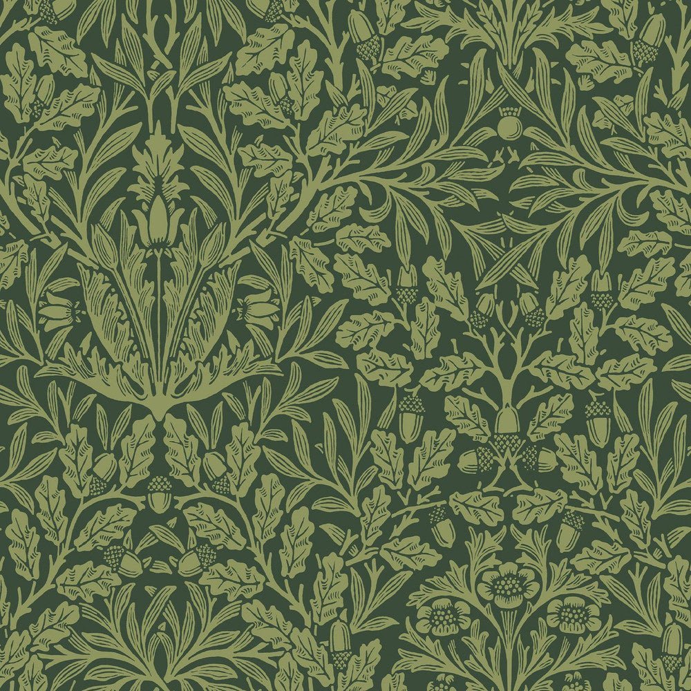 140490 - Acorn Wallpaper - Garden Green - William Morris