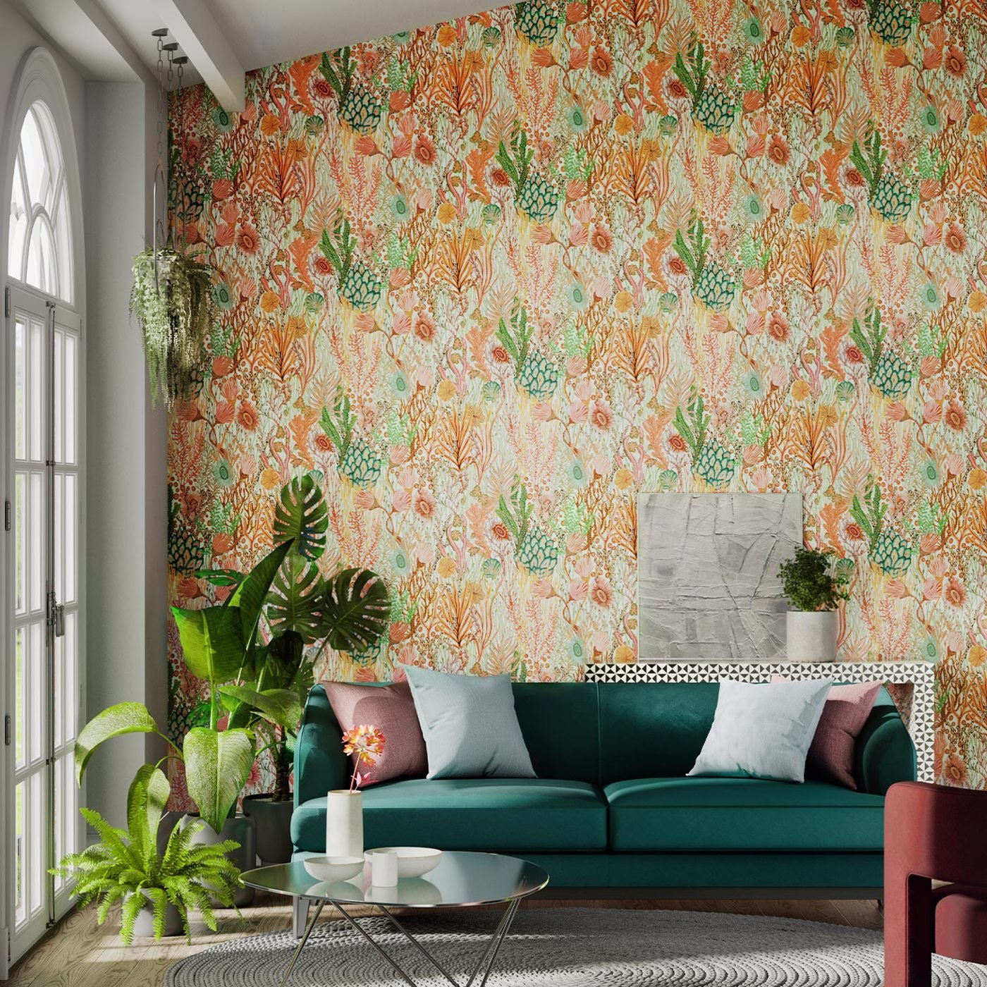 Acropora Wallpaper - Brazilian Rosewood/Nectar/Tree Canopy - Harlequin - HTEW112779 - Morris Wallpaper