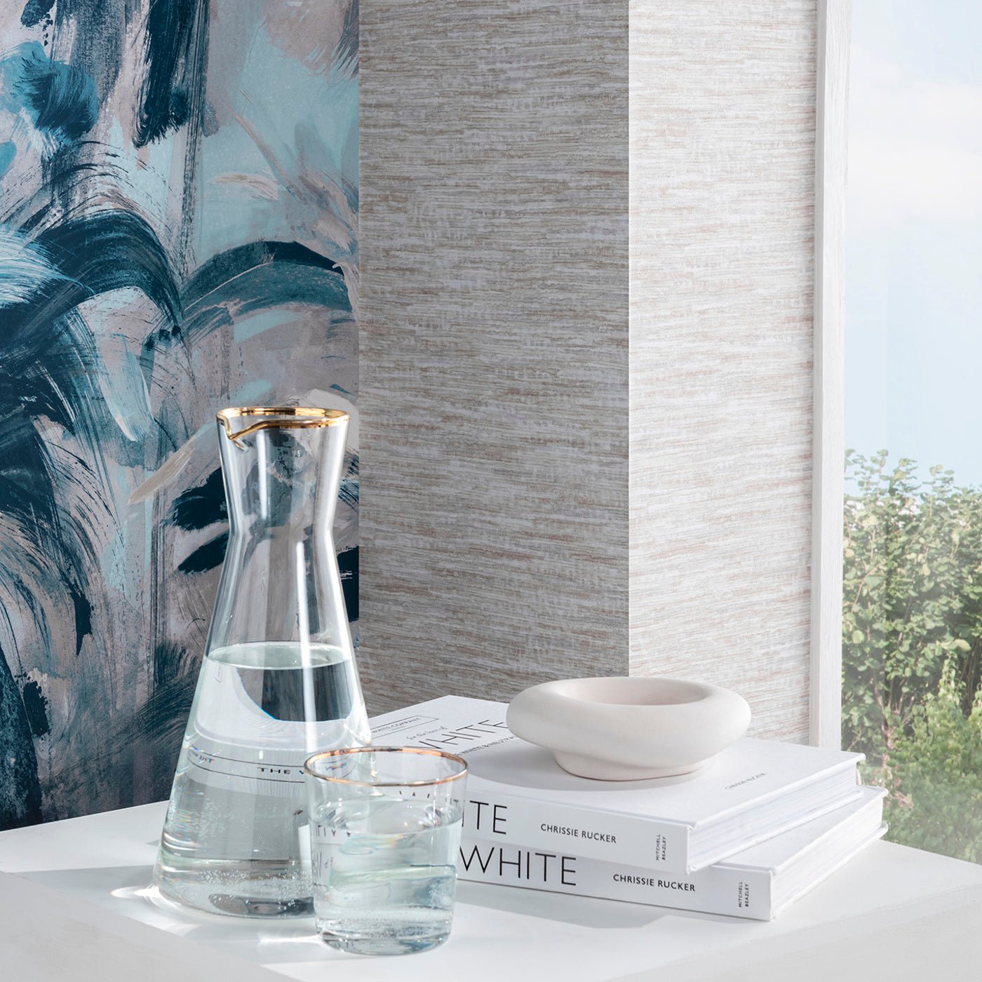 Alberi Wallpaper - Midnight/Linen Banner - Clarke & Clarke - W0176/01 - Morris Wallpaper