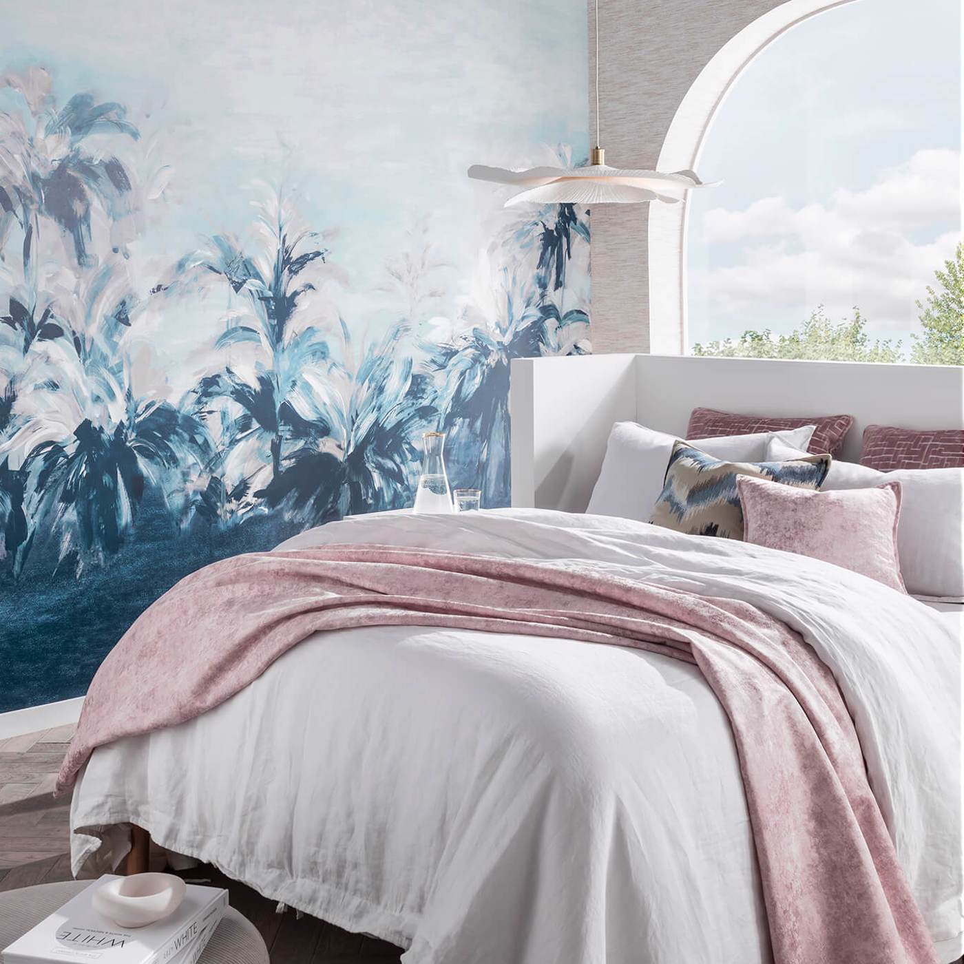 Alberi Wallpaper - Midnight/Linen Banner - Clarke & Clarke - W0176/01 - Morris Wallpaper