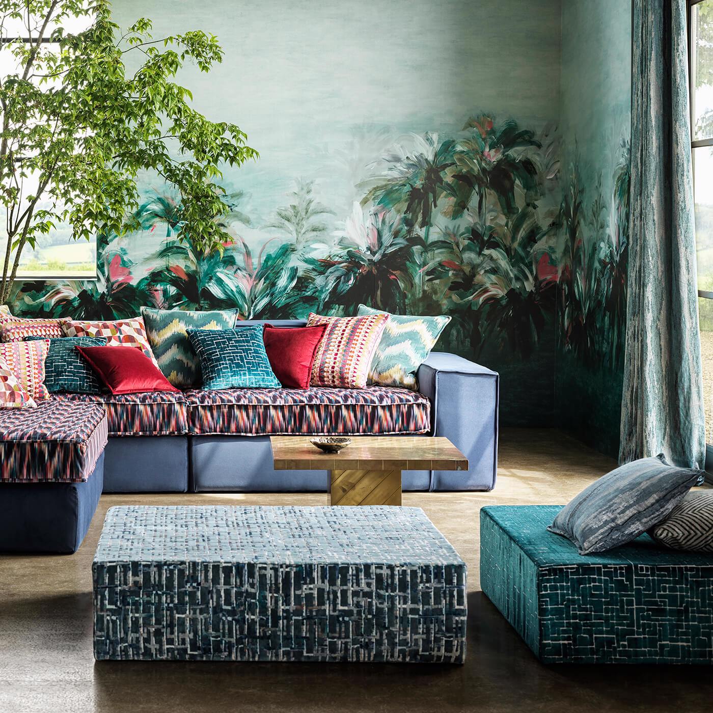 Alberi Wallpaper - Teal/Fuchsia Banner - Clarke & Clarke - W0176/02 - Morris Wallpaper