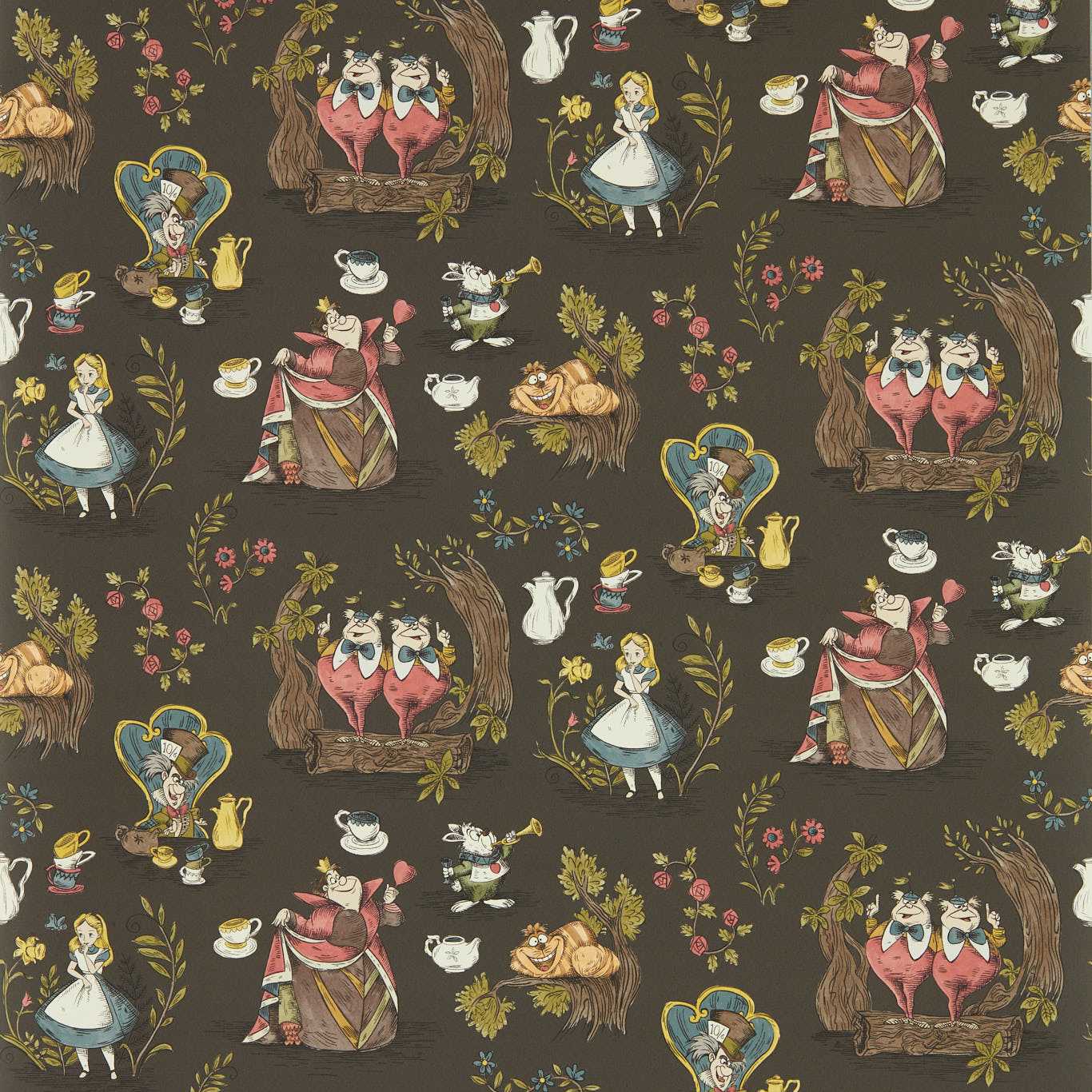 Alice In Wonderland Wallpaper - Chocolate - DDIW217288 - Sanderson - Disney Home - Morris Wallpaper