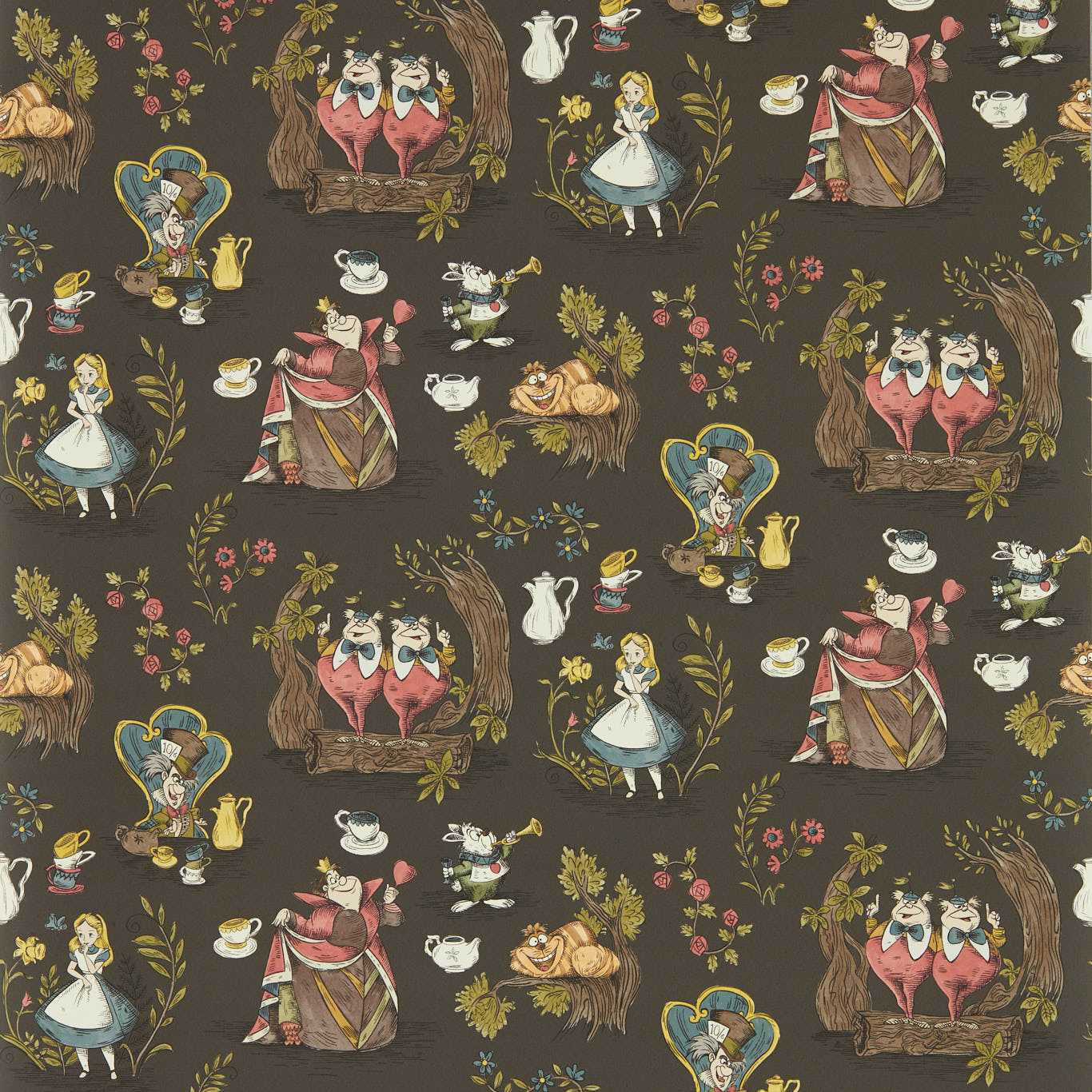 Alice In Wonderland Wallpaper - Chocolate - DDIW217288 - Sanderson