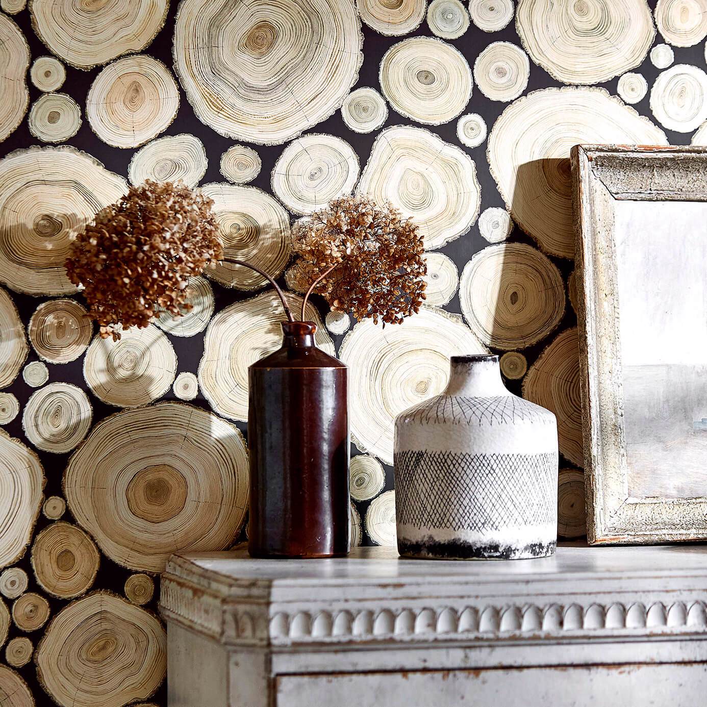 Alnwick Logs Wallpaper - Ash - Sanderson - DEBB216509 - Morris Wallpaper