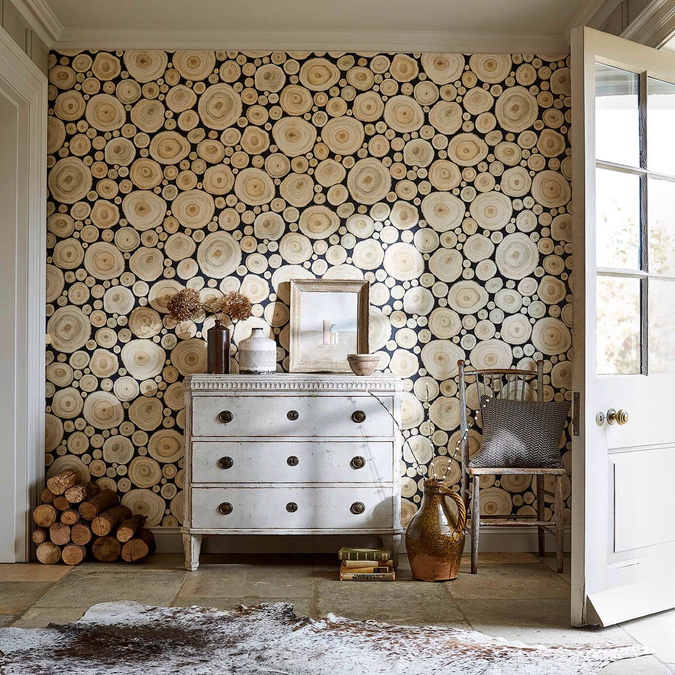 Alnwick Logs Wallpaper - Birch - Sanderson - DEBB216507