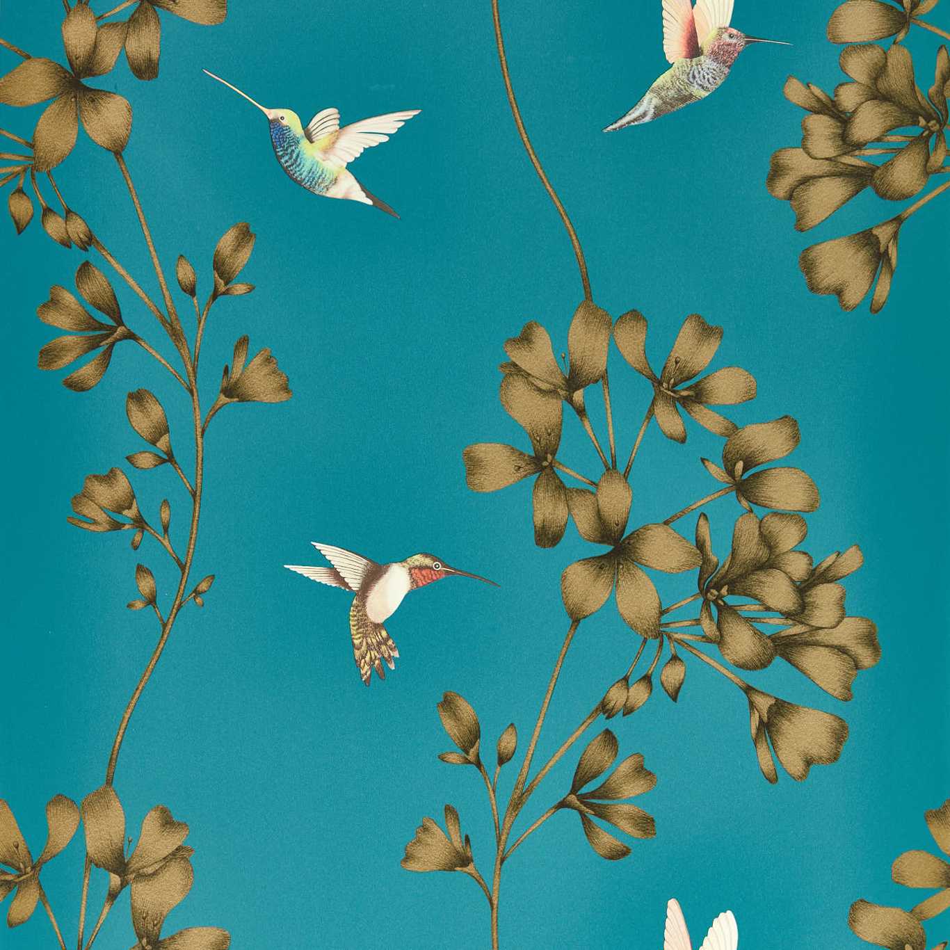 Amazilia Wallpaper - Teal/Gold - Harlequin - HTEW112604 - Morris Wallpaper