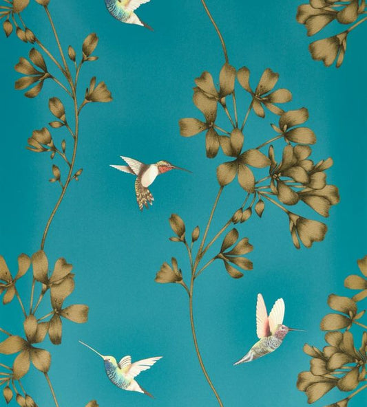 Amazilia Wallpaper - Teal/Gold - HTEW112604 - Harlequin - Morris Wallpaper