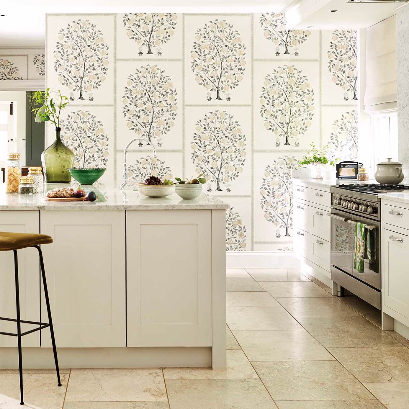 Anaar Tree Wallpaper - Annato/Blueberry - Sanderson - DCPW216790 - Morris Wallpaper