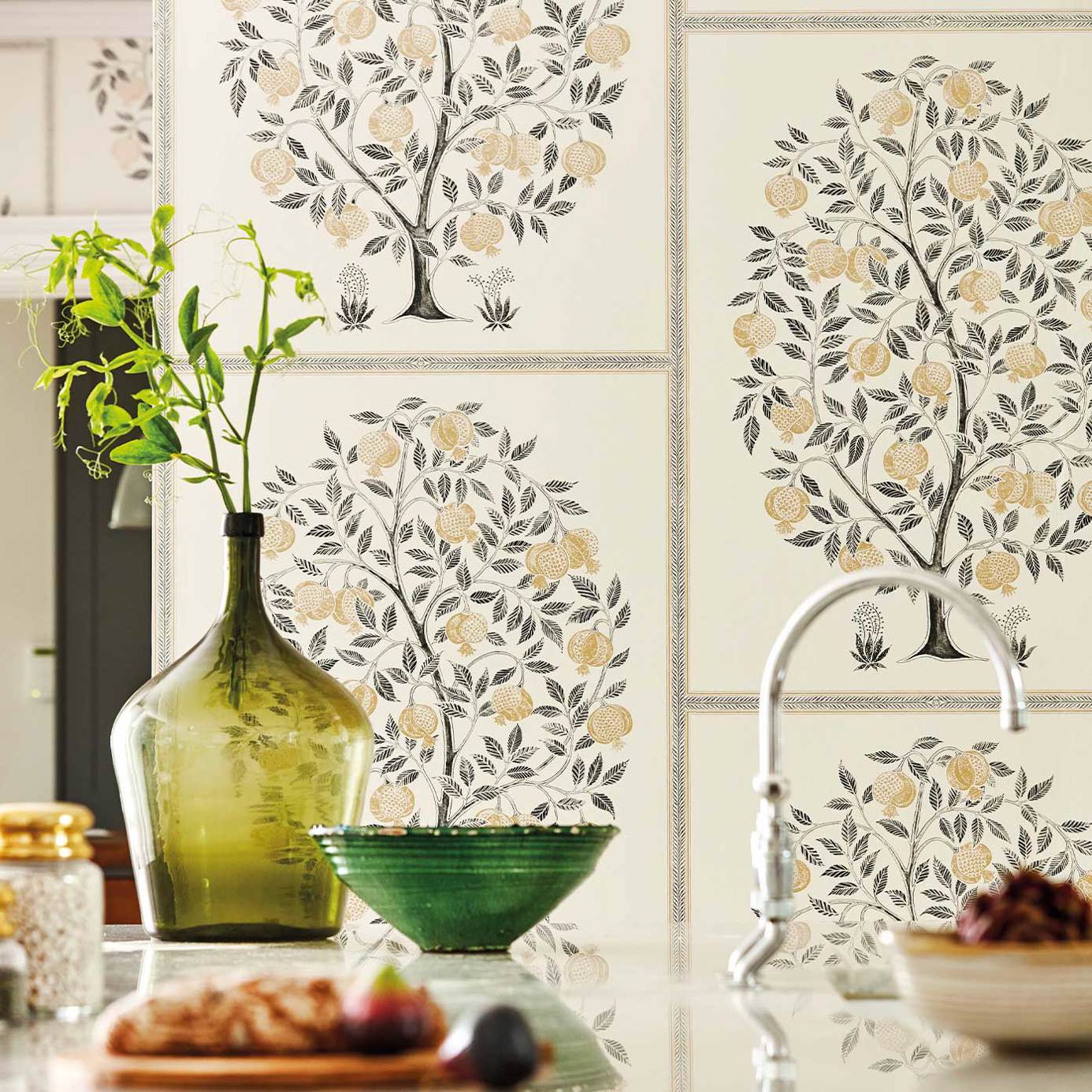 Anaar Tree Wallpaper - English Grey/Woad - Sanderson - DCPW216792 - Morris Wallpaper