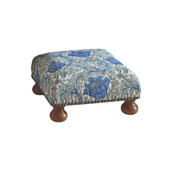 Anemone Blue Green Tapestry Footstool - Hines of Oxford - F1109 - Morris Wallpaper