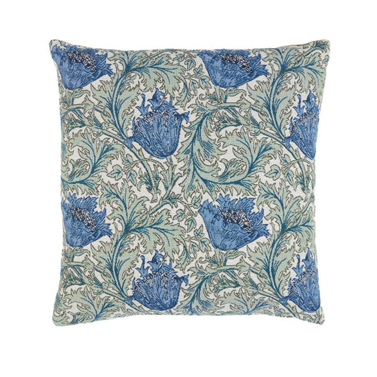 Anemone Blue Silver Regular Cushion with Feather Filler - Hines - 994 - Morris Wallpaper