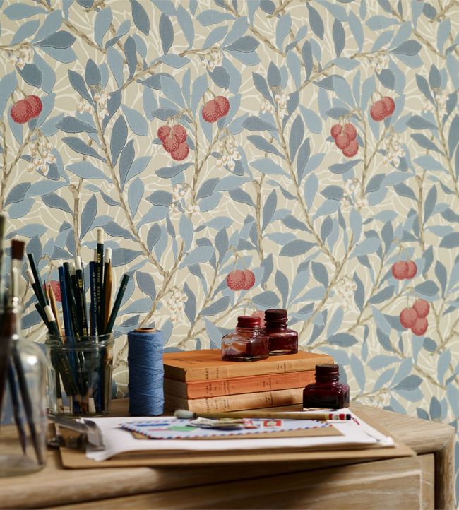 Arbutus Wallpaper - Silver/Cobalt - 214721 - Morris Exclusive - Morris Wallpaper