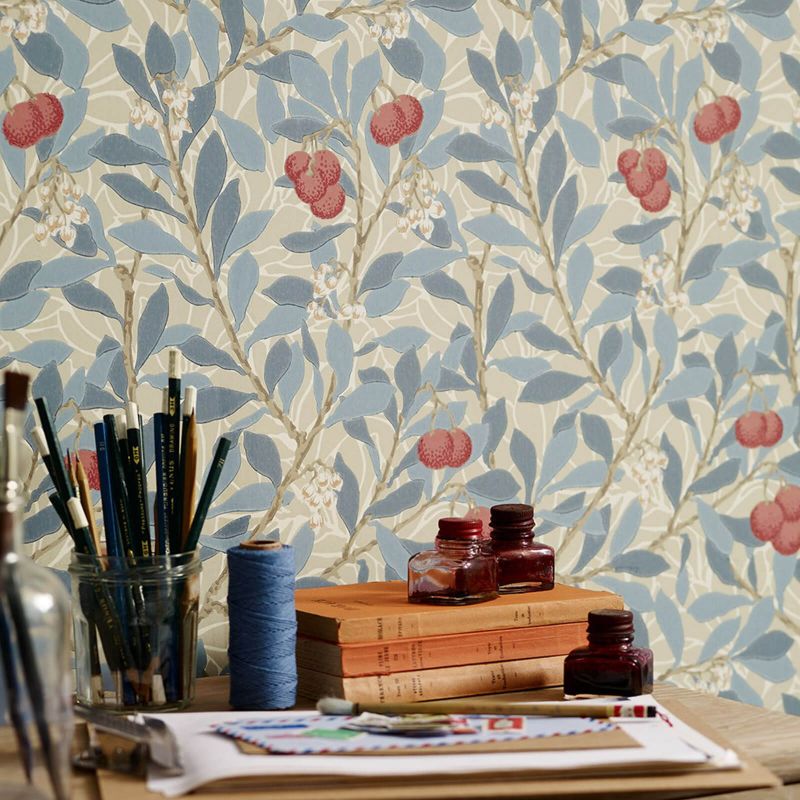 Arbutus Wallpaper - Woad/Russet - Morris & Co - 216809 - Morris Wallpaper