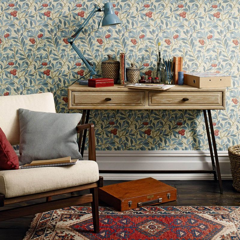 Arbutus Wallpaper - Woad/Russet - Morris & Co - 216809 - Morris Wallpaper