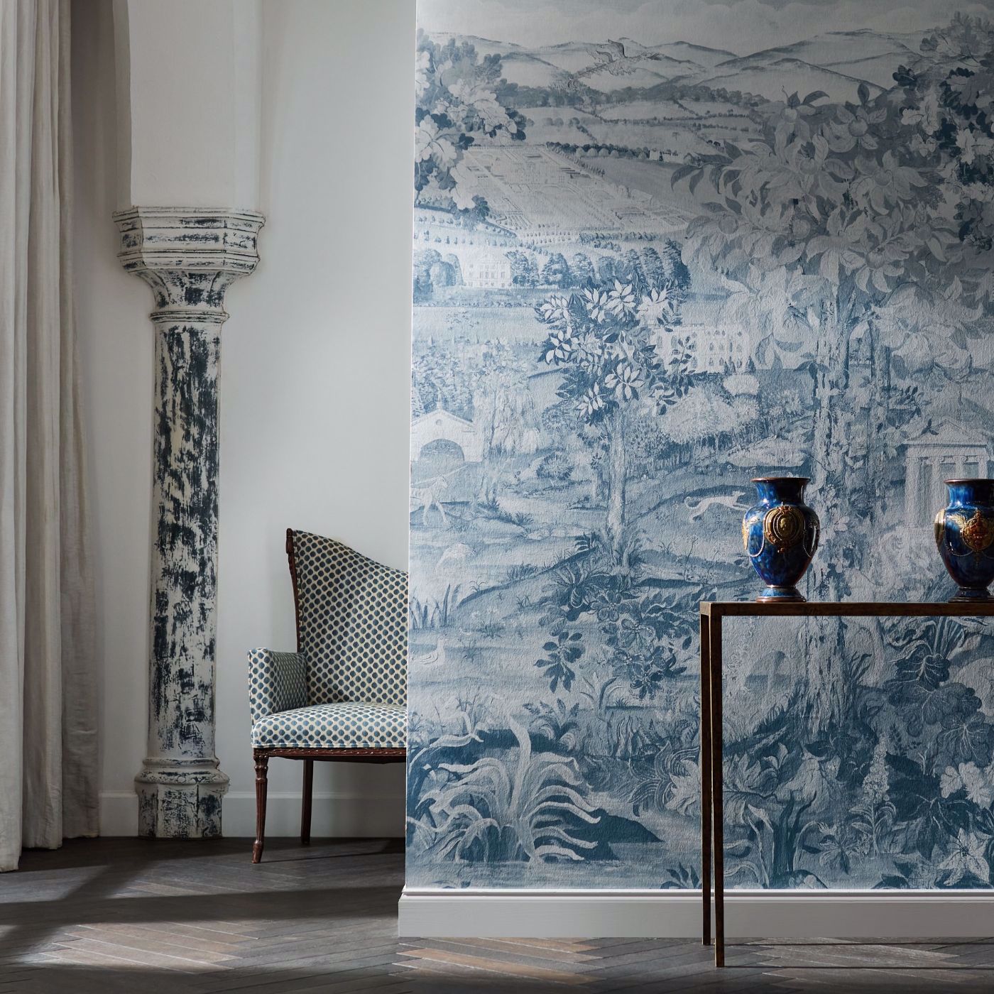 Arcadian Thames Wallpaper - Wedgwood Blue - Zoffany - ZATW313039 - Morris Wallpaper