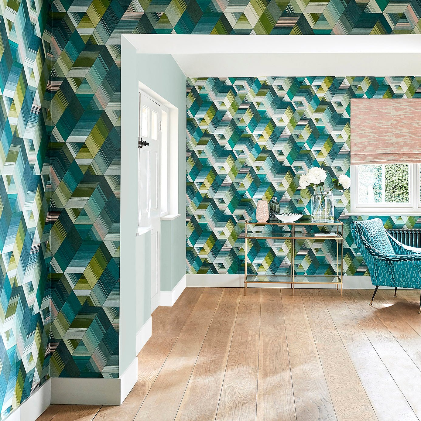 Arccos Wallpaper - Emerald/Blush - Harlequin - HMWF111970 - Morris Wallpaper