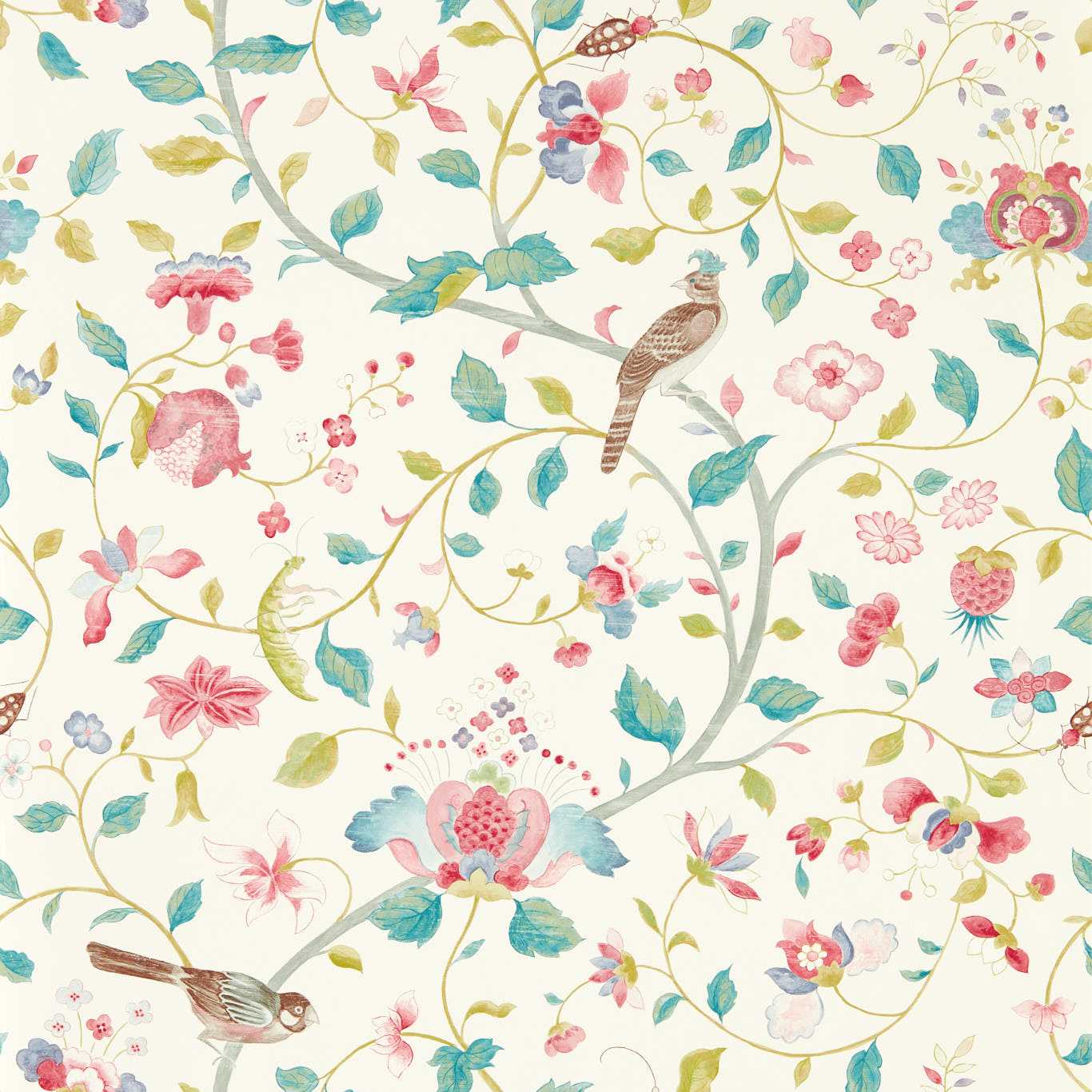 Aril’s Garden Wallpaper - Blue Clay/Pink - DABW217236 - Sanderson - Morris Wallpaper