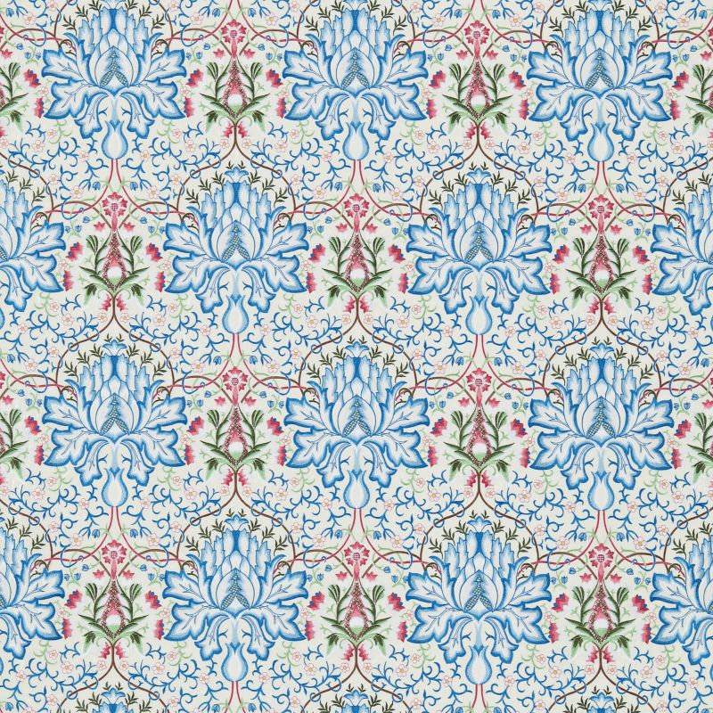 Artichoke Embroidery Fabric - Peacock/Cream - Morris & Co - 234545 - Premier Wallcovering