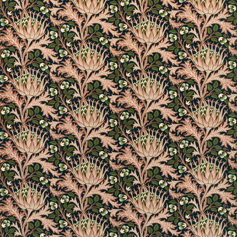 Artichoke Velvet Fabric - Inky Fingers/Blush - Morris & Co - 227002 - Premier Wallcovering