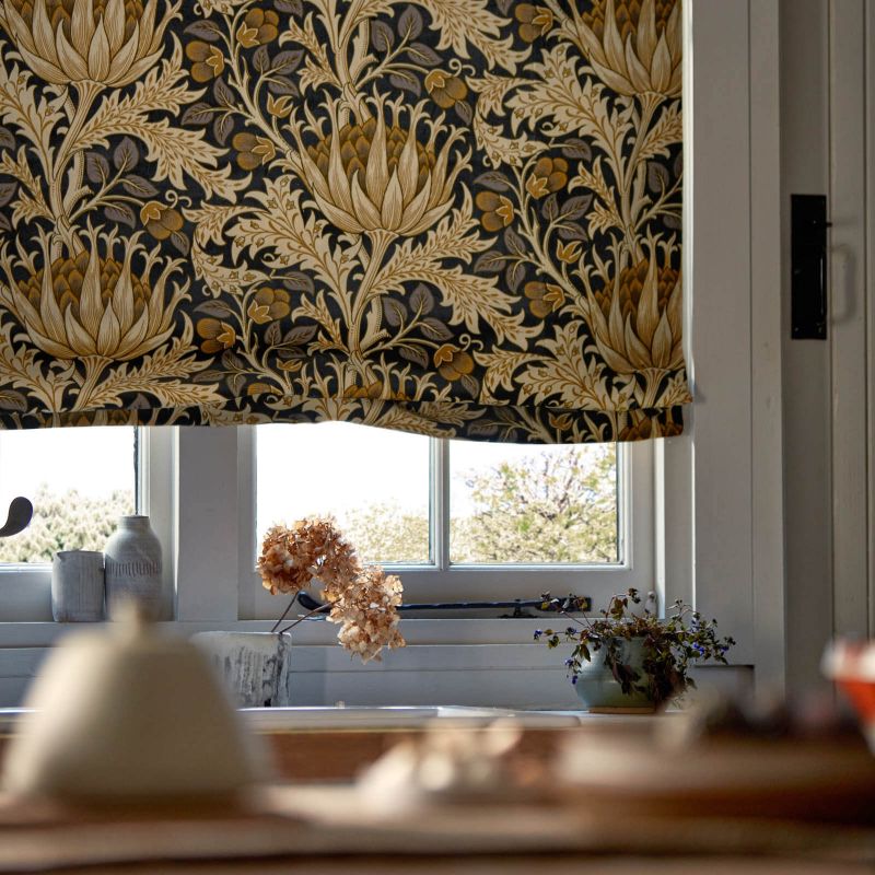 Artichoke Velvet Fabric - Midnight/Pearwood - Morris & Co - 227003 - Premier Wallcovering