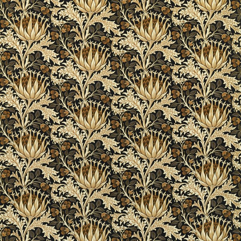 Artichoke Velvet Fabric - Midnight/Pearwood - Morris & Co - 227003 - Premier Wallcovering