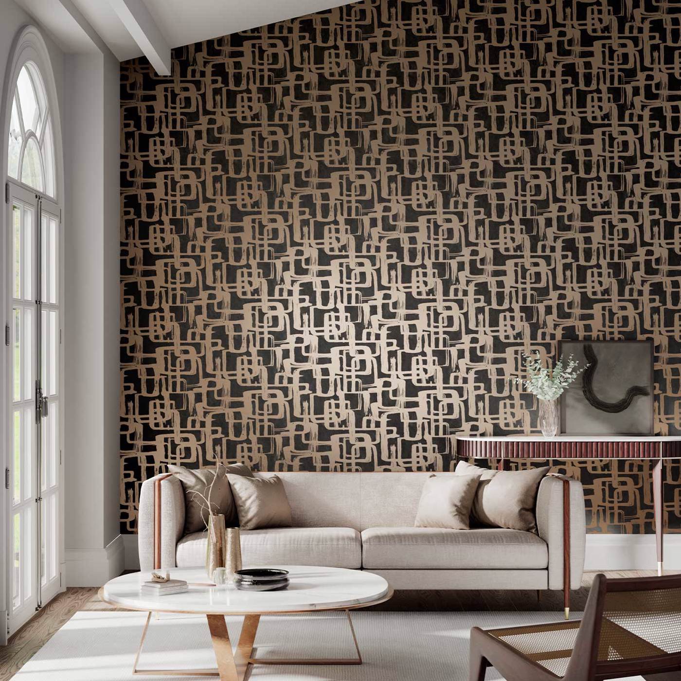 Asuka Wallpaper - Gold/Onyx - Harlequin - HMOW110906 - Morris Wallpaper