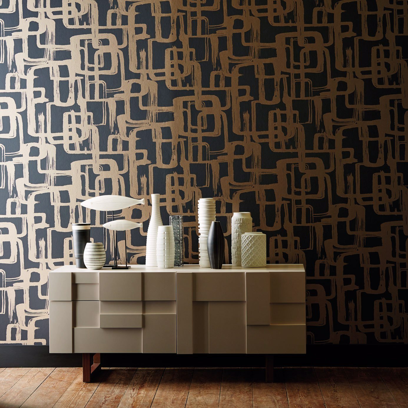 Asuka Wallpaper - Gold/Onyx - HMOW110906 - Harlequin - Premier Wallcovering