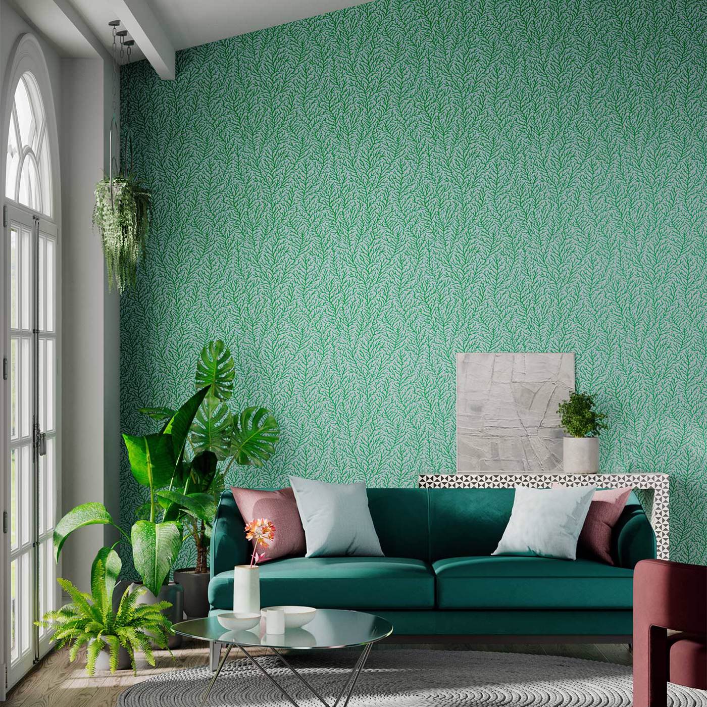 Atoll Wallpaper - Seaglass/Emerald - Harlequin - HTEW112769 - Morris Wallpaper