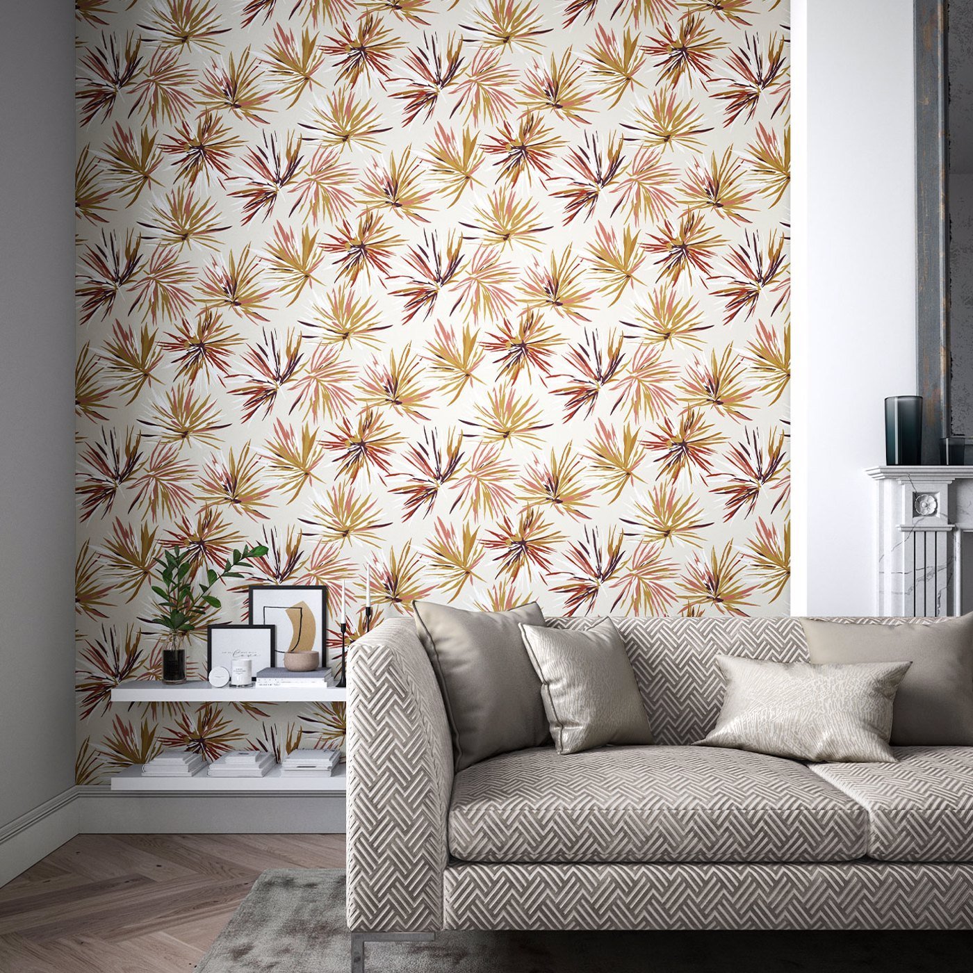 Aucuba Wallpaper - Gold/Rosewood/Parchment - HM7W112745 - Harlequin - Premier Wallcovering