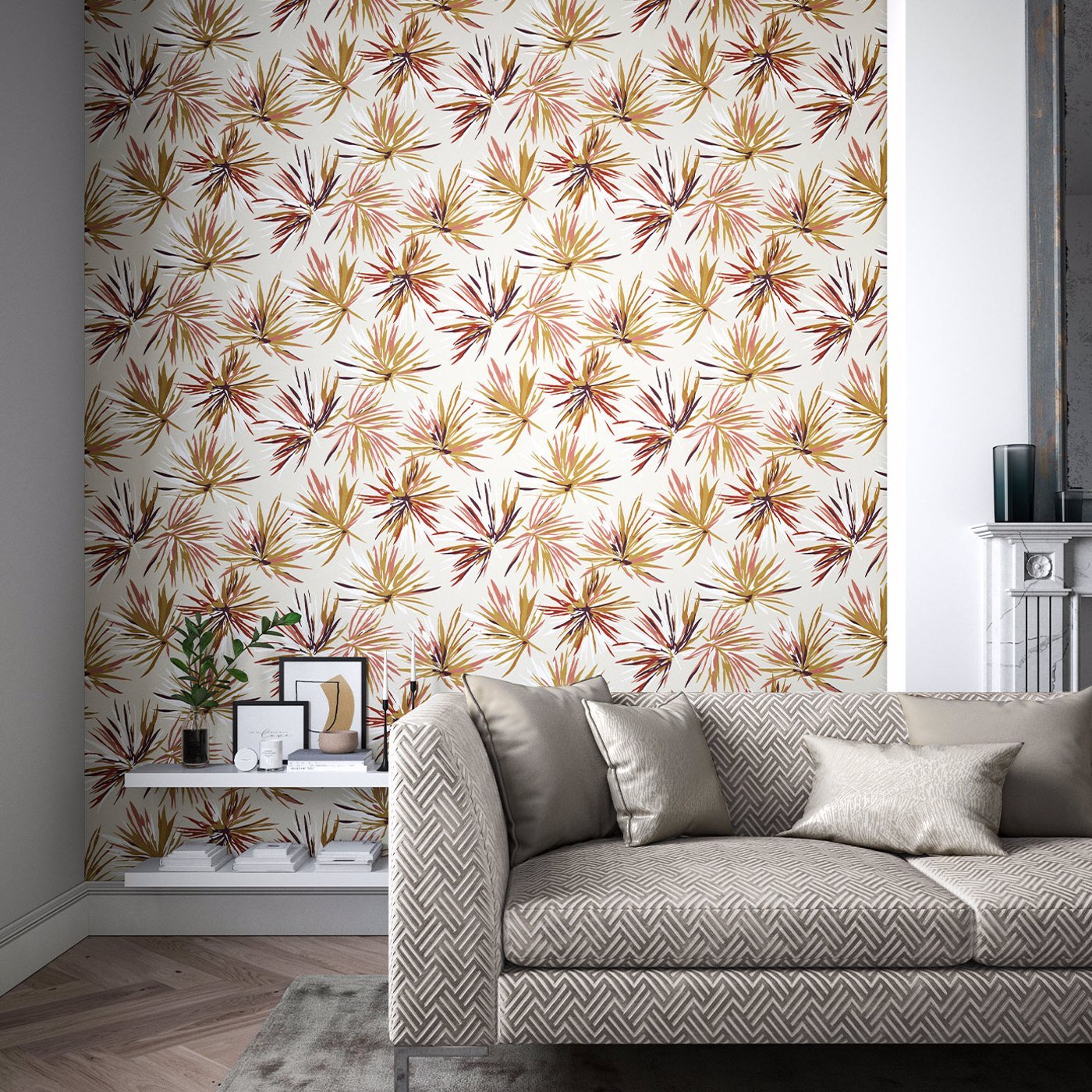 Aucuba Wallpaper - Gold/Rosewood/Parchment - Harlequin - HM7W112745 - Morris Wallpaper