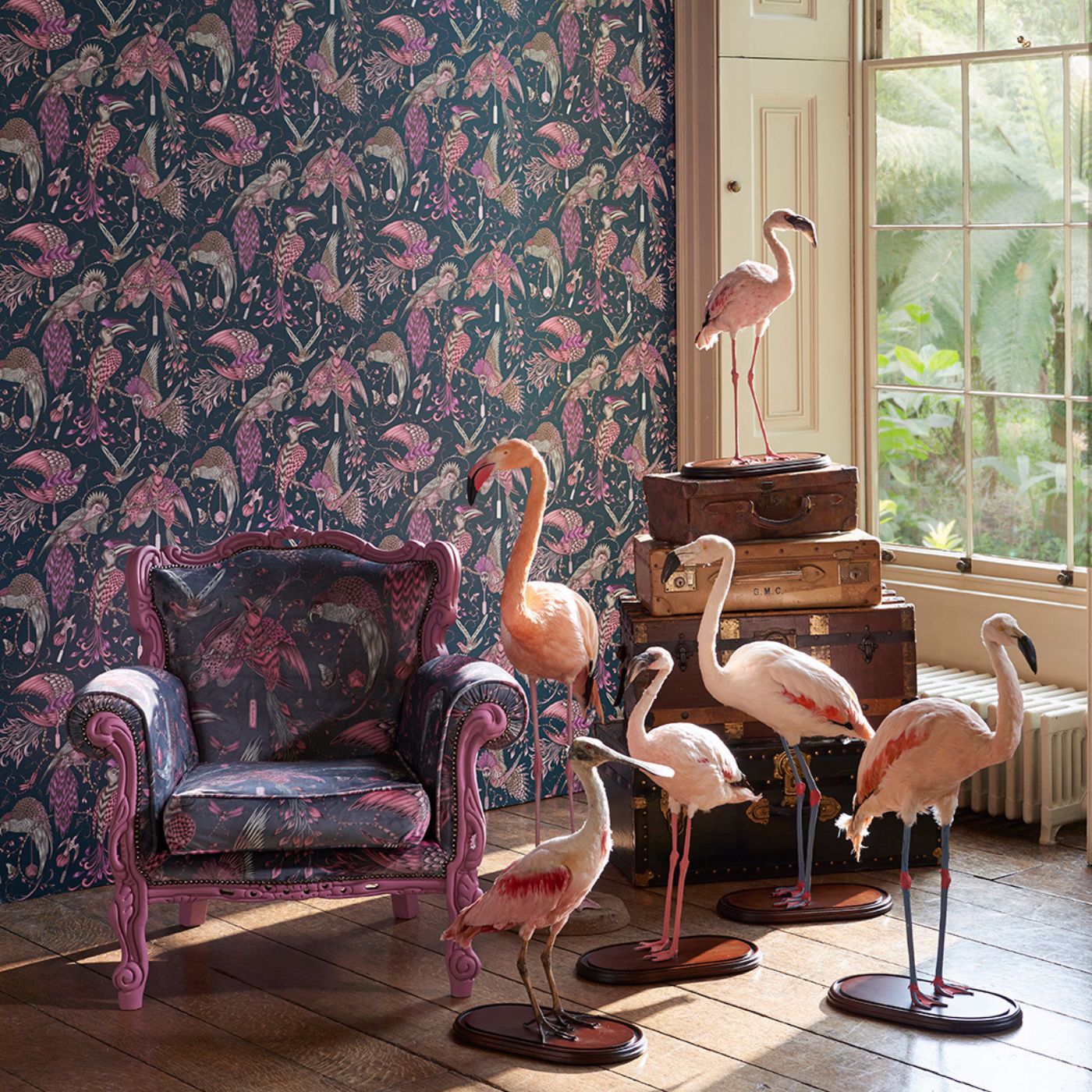 Audubon Wallpaper - Pink - Clarke & Clarke - W0099/04 - Morris Wallpaper