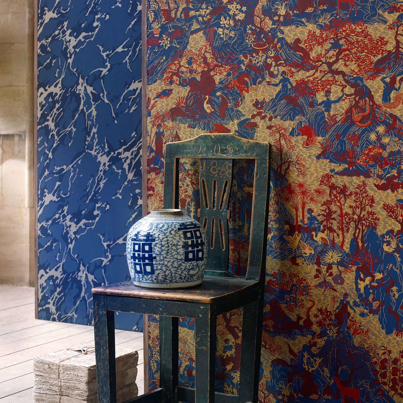 Avalonis Wallpaper - Como Blue / Koi - Zoffany - ZCOT313021 - Morris Wallpaper