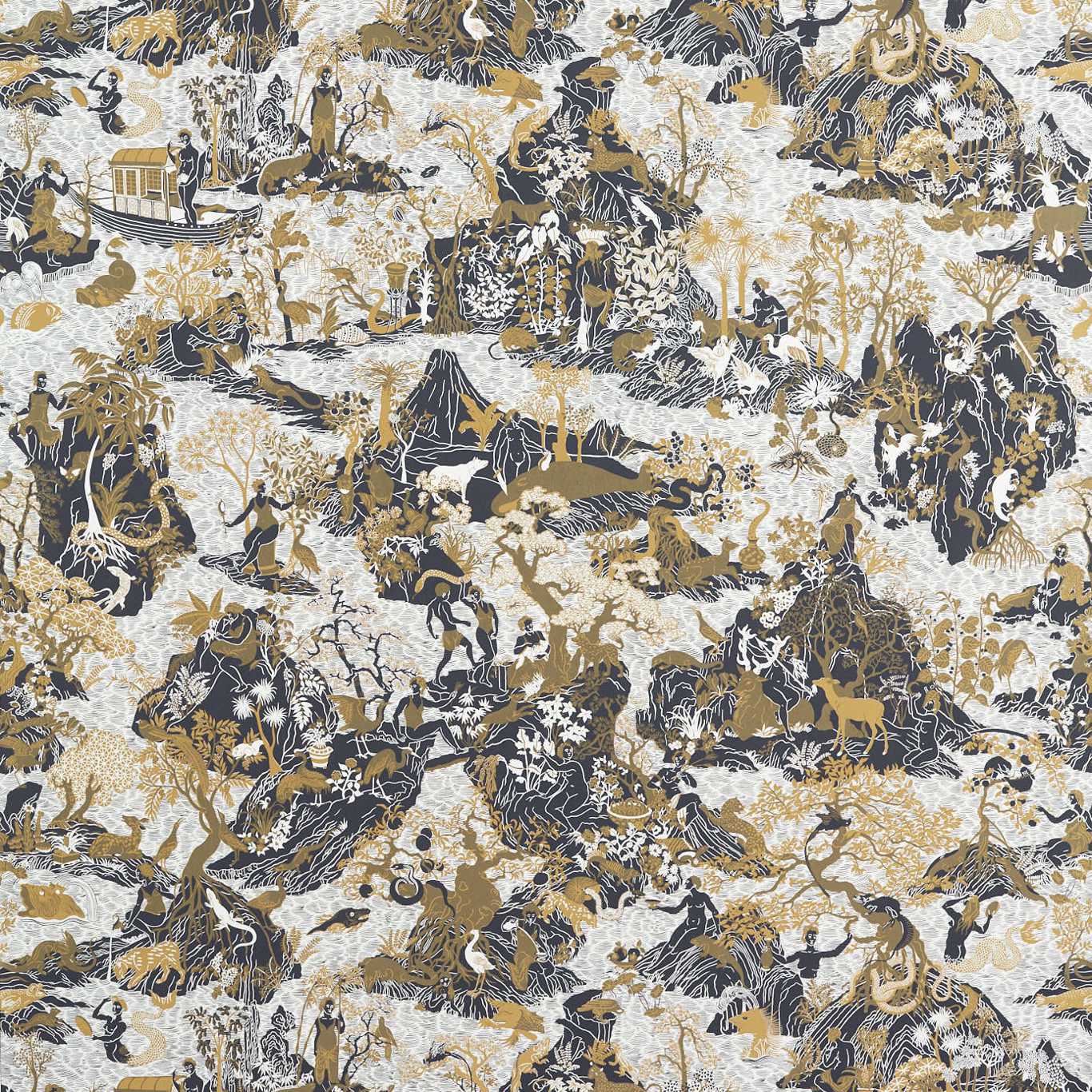 Avalonis Wallpaper - Vine Black / Gold - Zoffany - ZCOT313033 - Morris Wallpaper