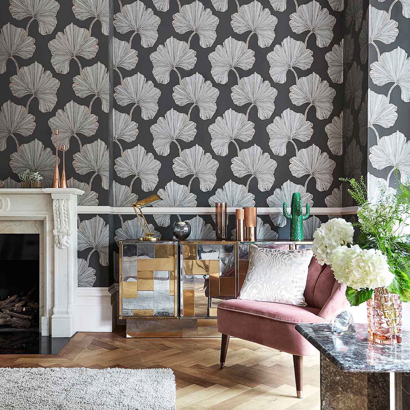 Azurea Wallpaper - Ebony/Rose Gold - Harlequin - HLUT111713 - Morris Wallpaper