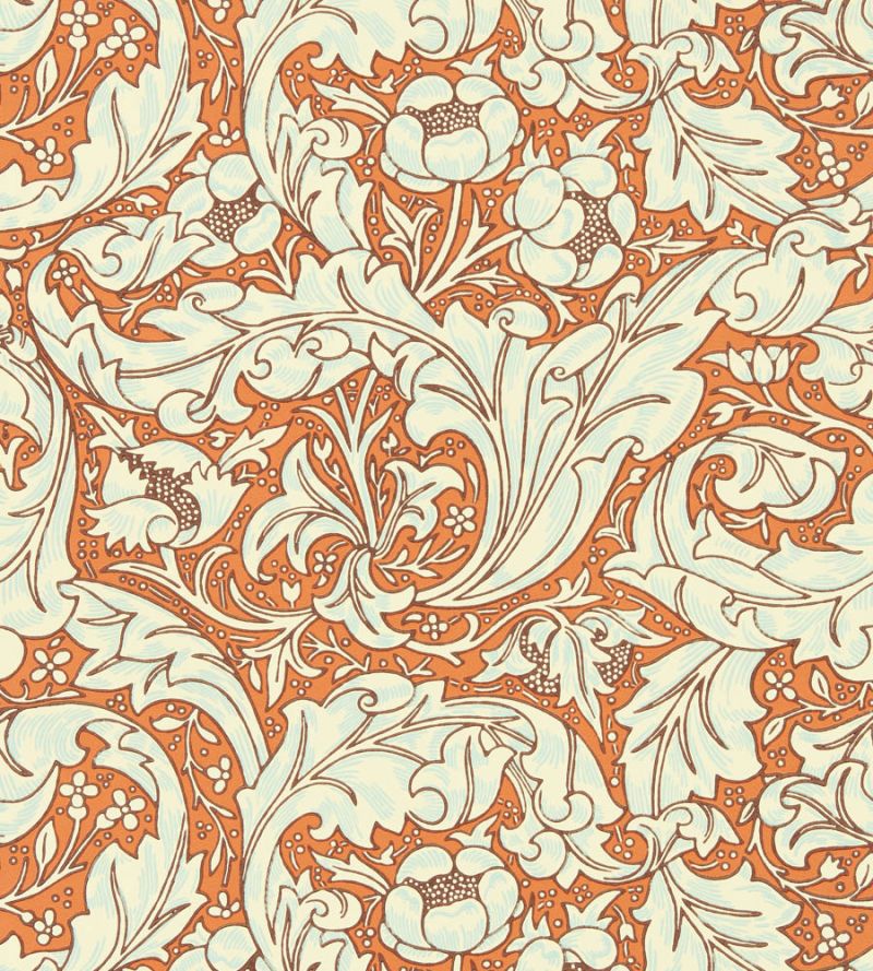 Bachelors Button Wallpaper - Burnt Orange/Sky - 217097 - Morris & Co