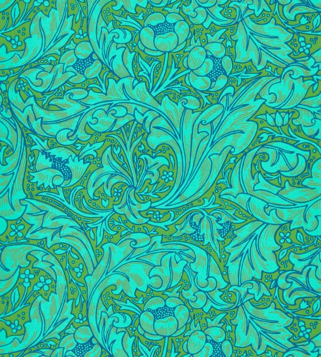 Bachelors Button Wallpaper - Olive/Turquoise - DBPW216959 - Morris & Co - Morris Wallpaper