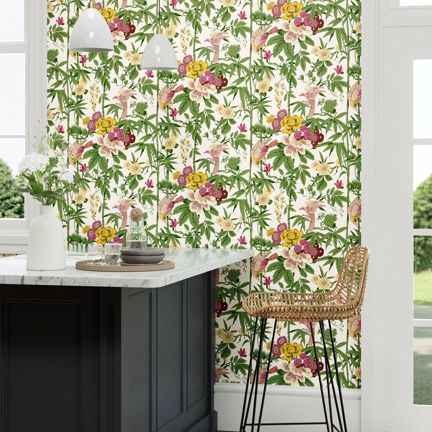 Bamboo & Birds Wallpaper - Scallion Green - DWAW217130 - Sanderson - Morris Wallpaper