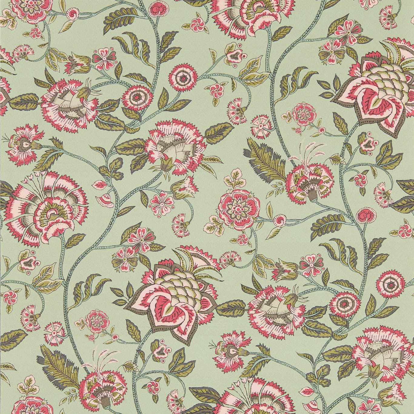 Barmeri Wallpaper - Sage/Blush - Clarke & Clarke - W0232/03 - Morris Wallpaper