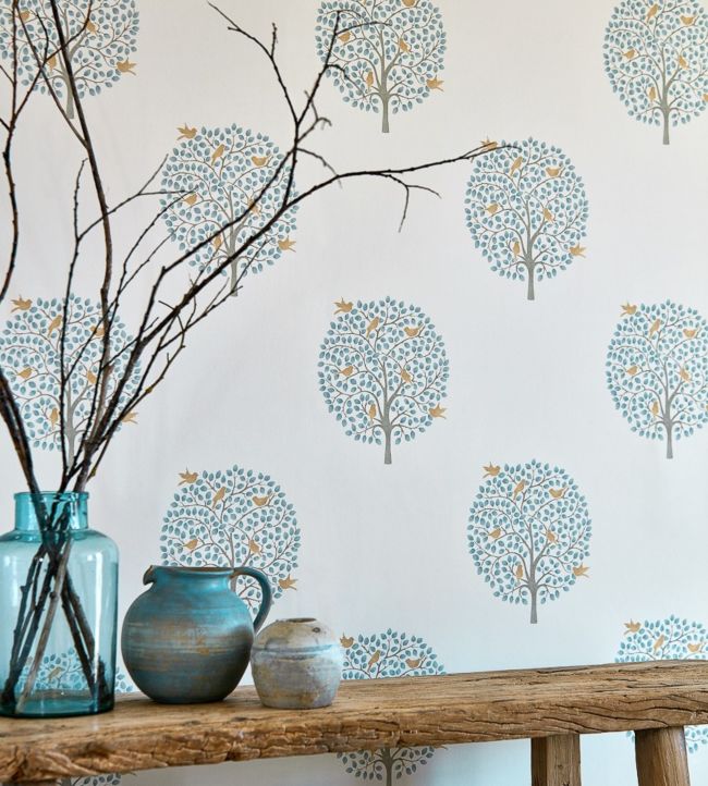 Bay Tree Wallpaper - Celadon/Flint - DHPO216359 - Sanderson - Morris Wallpaper