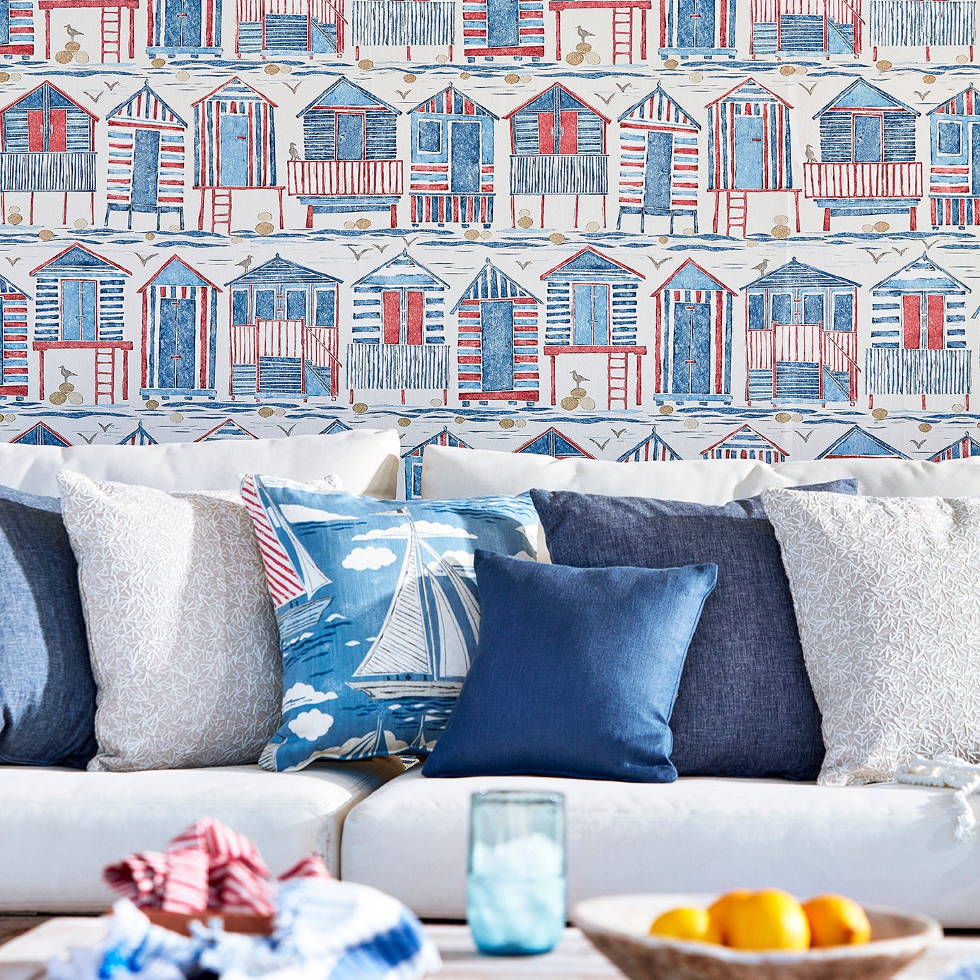 Beach Huts Wallpaper - Driftwood - Sanderson - DCOA216561 - Morris Wallpaper