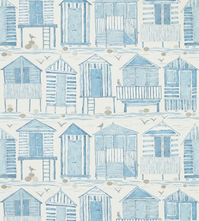 Beach Huts Wallpaper - Marine - DCOA216560 - Sanderson - Morris Wallpaper