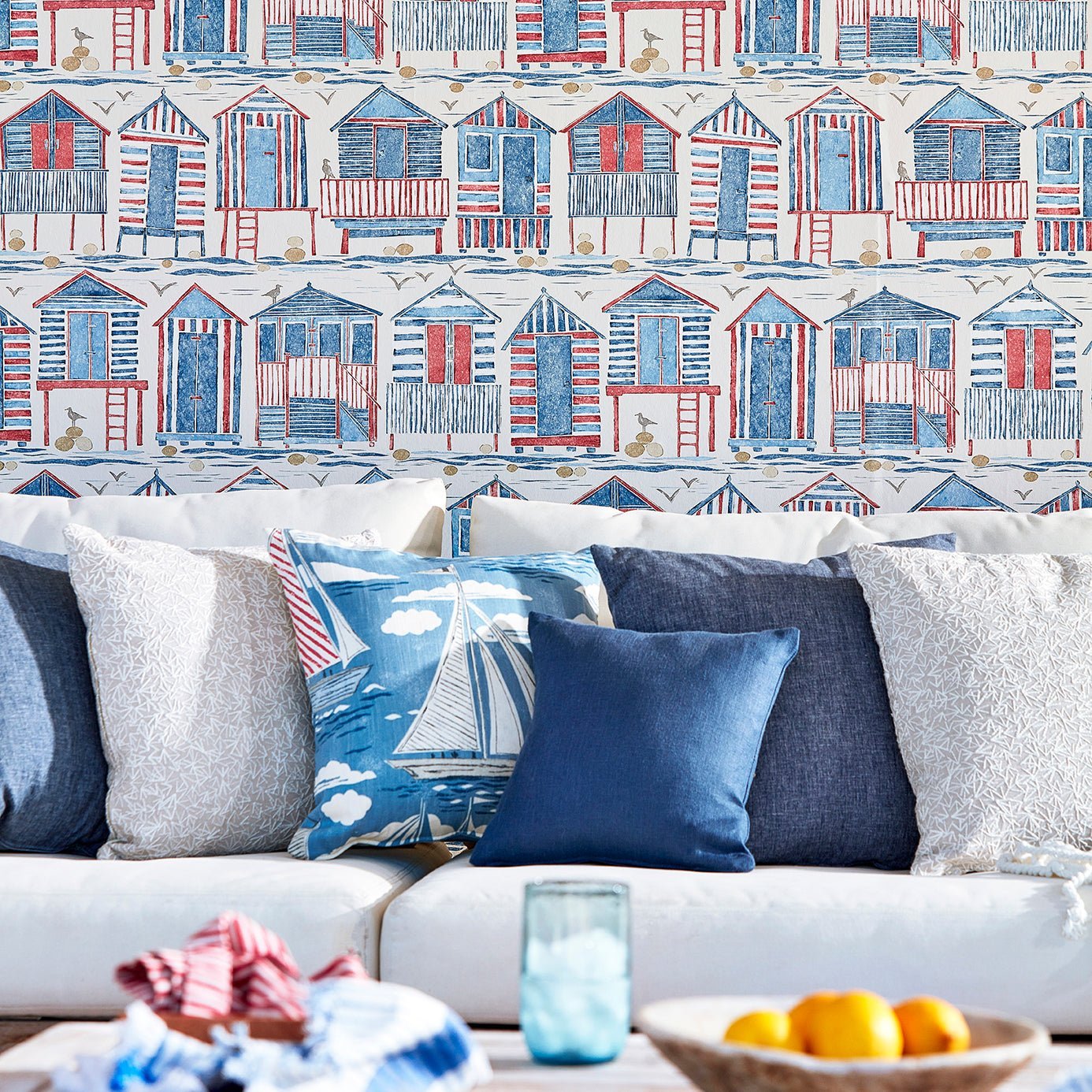 Beach Huts Wallpaper - Marine - Sanderson - DCOA216560
