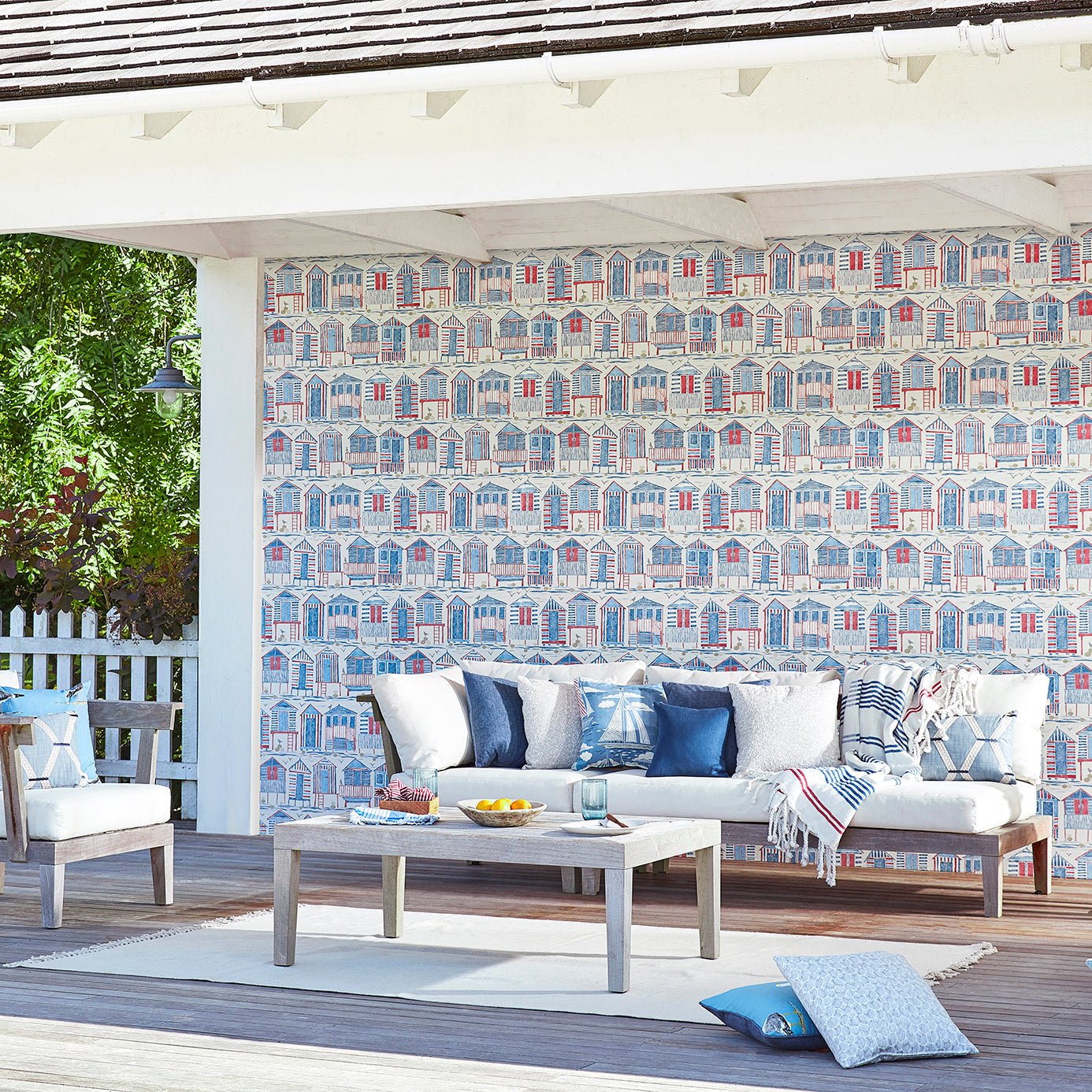Beach Huts Wallpaper - Marine - Sanderson - DCOA216560 - Morris Wallpaper