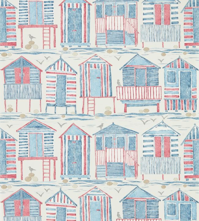 Beach Huts Wallpaper - Nautical - DCOA216559 - Sanderson - Morris Wallpaper