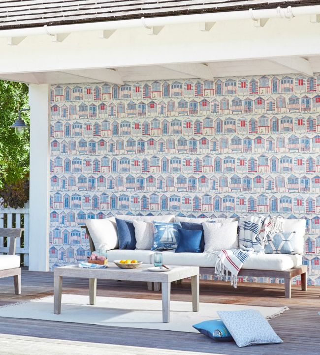 Beach Huts Wallpaper - Nautical - DCOA216559 - Sanderson - Morris Wallpaper